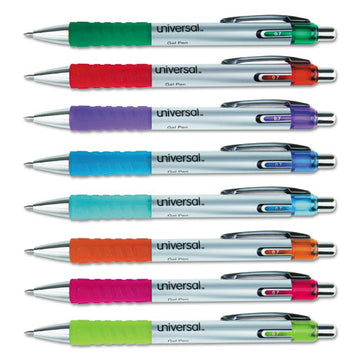 Universal™ Comfort Grip Gel Pen, Retractable, Medium 0.7 Mm, Assorted Ink Colors, Silver Barrel, 8-pack freeshipping - TVN Wholesale